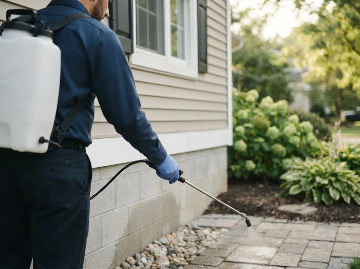 Pest control technician inspecting a home in Burnsville, MN